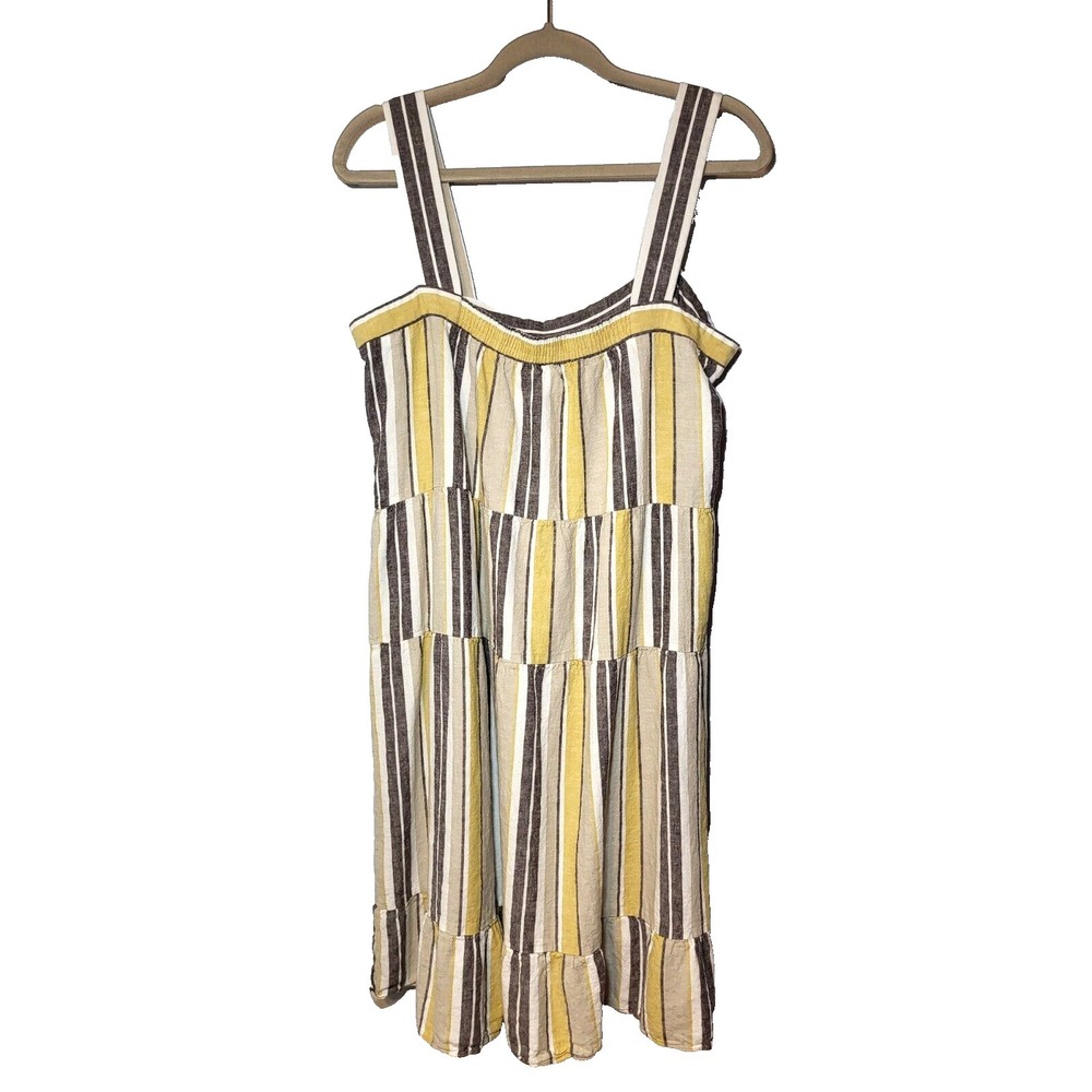 London Times 3 Tier Striped Linen/Rayon Sundress Wide Straps Elastic Back 14 - Picture 2 of 8